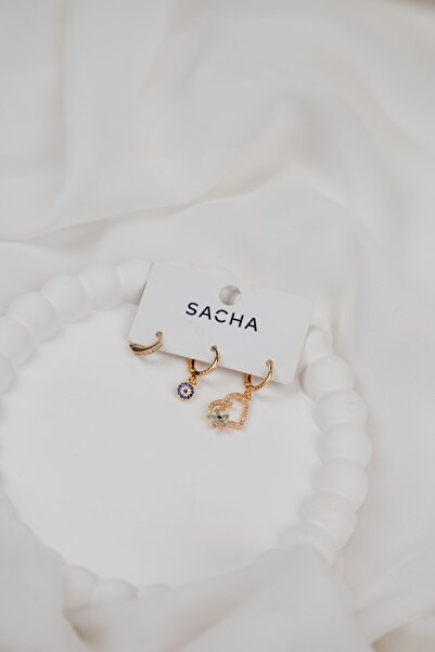 Sacha Accessories Heart Figured Gold Set Earrings