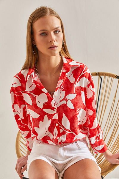 Bianco Lucci Women's Big Leaf Patterned Viscose Shirt60101027