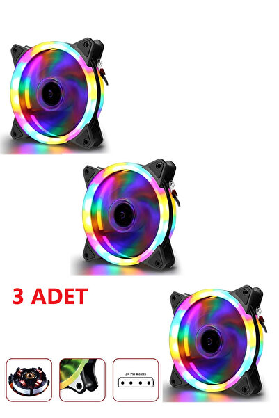 ECOYOM 3'lü set 12 Cm Rgb Led Fan Işıklı Kasa Fanı Rainbow Kasa Soğutucu Fan