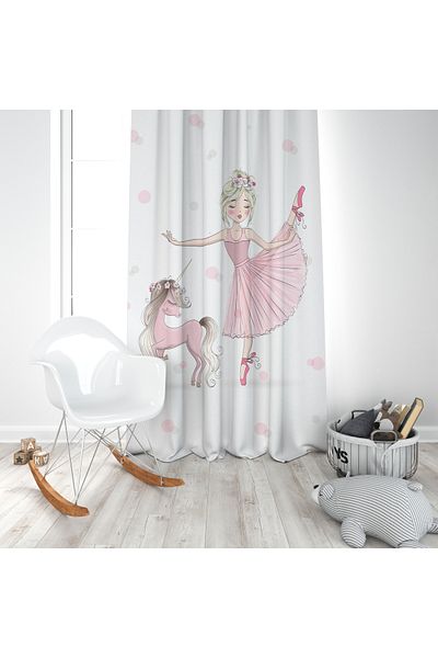 adenkahome Girl Patterned Ballerina - Baby and Children's Room Background Curtain