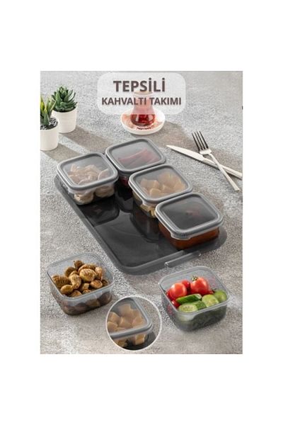Asey Home Violet Trayed Breakfast Storage Container - 6-Piece Breakfast Set with Lid