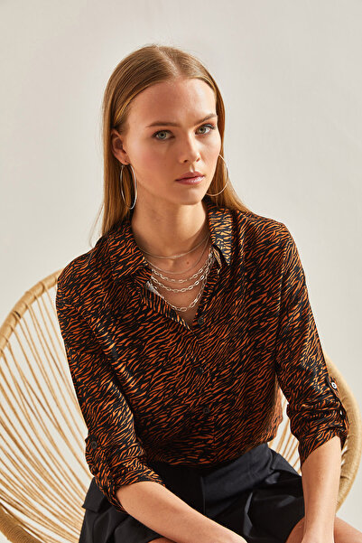 Bianco Lucci Dámská vzorovaná viskózová košile se skládaným rukávem60101031