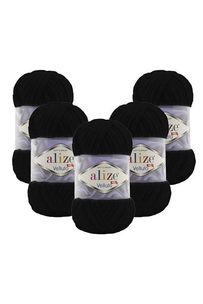 Alize 5-Piece Velluto Black Hand Knitting Yarn - 60S