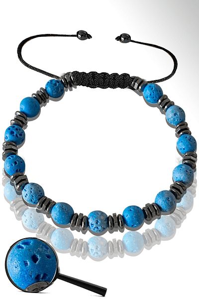 Tesbih Atölyesi Certified Hematite Blue Volcanic Lava Stone Bracelet - Volcano Stone