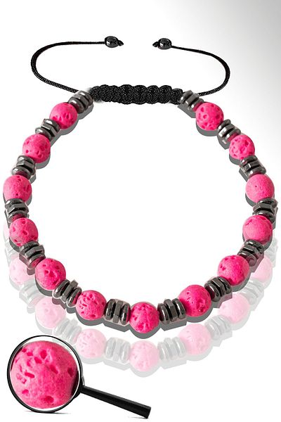Tesbih Atölyesi Certified Hematite Pink Volcanic Lava Stone Bracelet - Volcano Stone