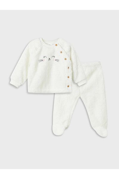 LC Waikiki LCW baby Crew Neck Long Sleeve Embroidered Baby Girl Cardigan and Sweatpants 2-Piece Set