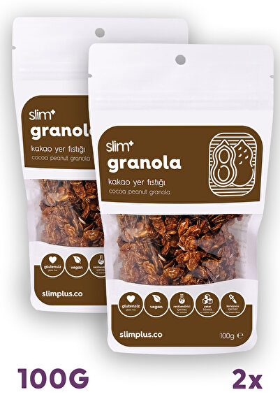 slimplus 2 Paket Kakao Yer Fıstığı Glutensiz İlave Şekersiz Vegan Granola 100gr