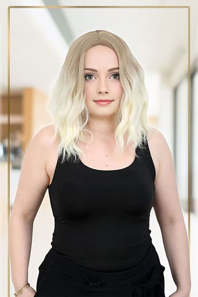 KONAK PERUK Fiber Synthetic Short Wavy Rivetless Wig - Ashy Honey Foam / Platinum Ombreli