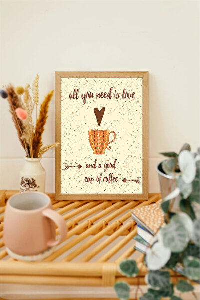 beedene Kahve Köşesi Ahşap Çerçeveli Tablo Modern Minimalist Coffee
