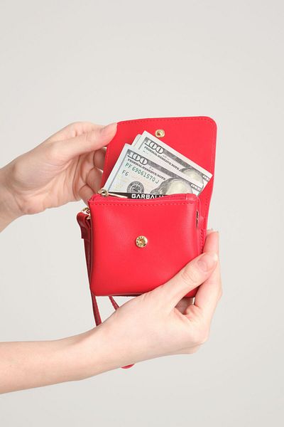 Garbalia Small Red Women's Wallet with Handle, Card Holder and Zipper Compartment and Money Compartment