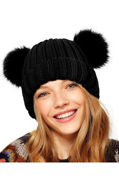 Kardelen Butik Denizli Çift Ponponlu Kaliteli Kadın Bere