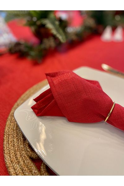 Decamor home 6-Piece Linen Textured Glitter Red Napkin Fabric Napkin