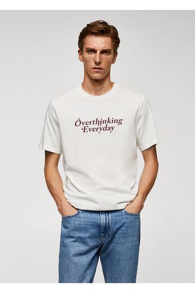 MANGO Man 100% cotton t-shirt with chest print