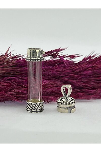 OJO TAKI KAPAKLI SİLİNDİRİK CAM CEVŞEN GÜMÜŞ KOLYE UCU OJO00230