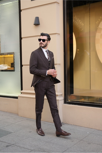 LONATOLİA Erkek Takım Elbise Metal Düğme Kırlangıç Yaka İtalyan Kesim Slim Fit Ceket Pantolon