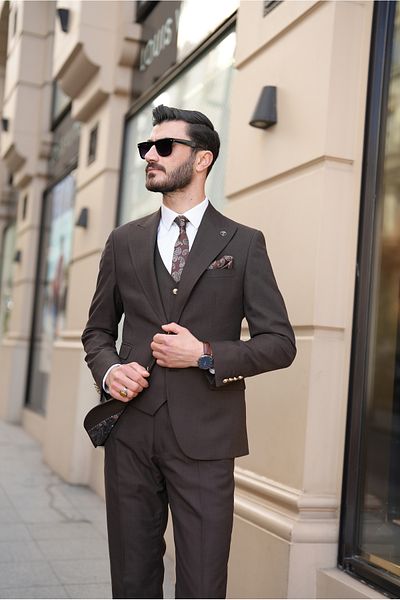 LONATOLİA Men's Suit Metal Button Swallow Collar Italian Cut Slim Fit Jacket Pants