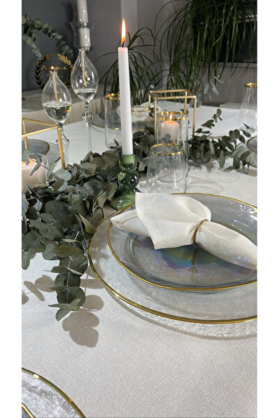 Decamor home 6 Pieces Linen Textured Pearlescent Glitter White Fabric Napkins