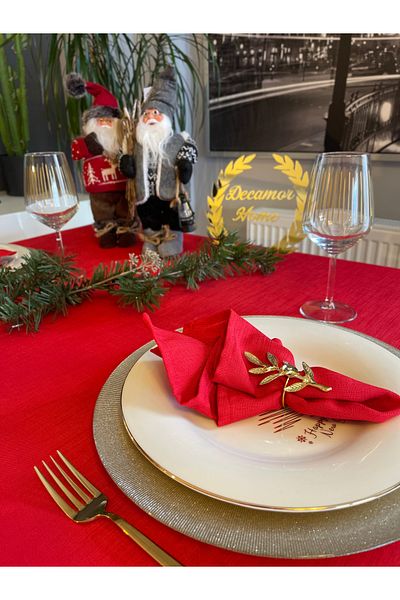Decamor home 6-Piece Linen Textured Care-Free Red Napkin Fabric Napkin