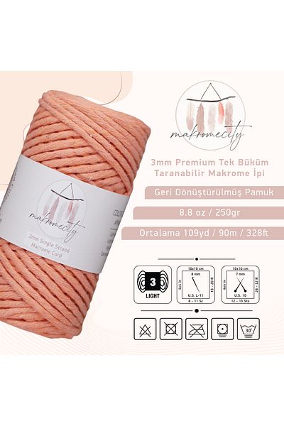 Makromecity Taranan Macrame Σχοινί 3mm Βαμβακερό Μακραμέ Σχοινί Μακραμέ Σχοινί Σολομός