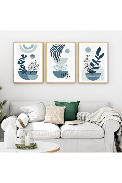 Dekorsiahome Set de pictură cu ramă din lemn, albastru închis, stil boho