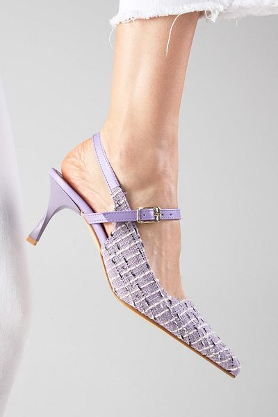 Mio Gusto Tamara Lilac Color Tweed Fabric Women's Heeled Shoes