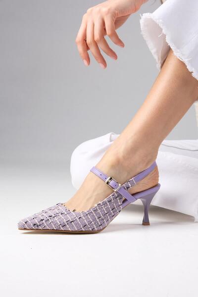 Mio Gusto Tamara Lilac Color Tweed Fabric Women's Heeled Shoes