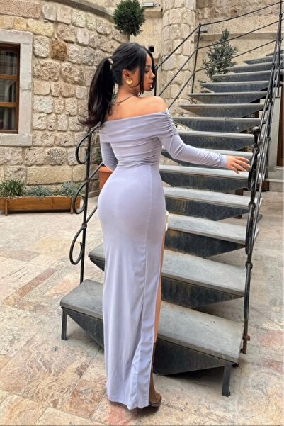 signora rosso Madonna Collar Slit Μακρύ Φόρεμα για πάρτι Βραδινό φόρεμα Φόρεμα αποφοίτησης Maxi φόρεμα