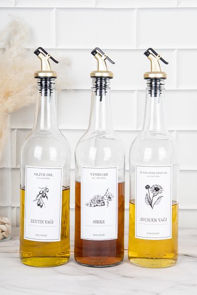 DNS HOME 3-Piece Glass Oil Pot Set with Gold Lock Head Olive Oil Vinegar Sunflower Oil Bottle Oil Pot 750 ml
