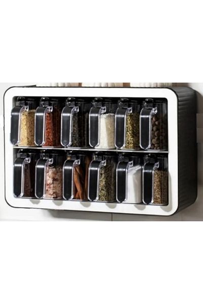 POMSTORE 12-Piece Self-Adhesive Spoon and Lid Spice Bowl Set with Stand - Anthracite White