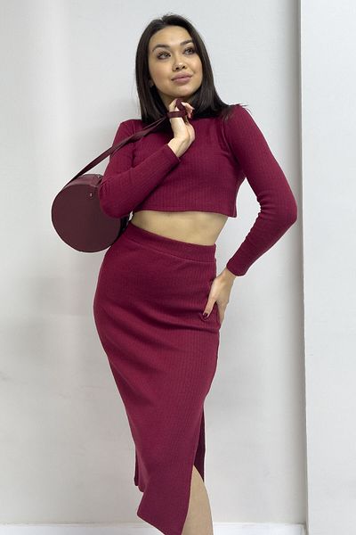 zks grup tekstil Black and Claret Red Crop Women's Skirt Suit - Saks