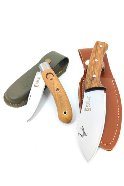 SürLaz 2'li Katlanabilir Ay Yıldız Kamp Çakı Ve Deer Outdoor Bıçak Seti