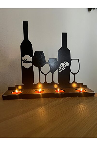 Ersan Dizayn Özel Tasarım 4’lü Metal Mumluk Şarap ve Kadeh