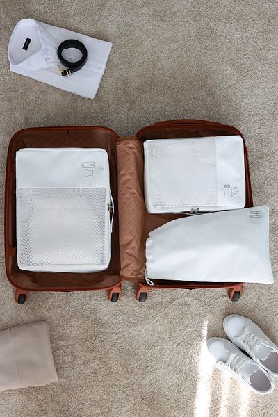 REKHOME 3-Piece White Suitcase Organizer Suitcase Organizer Set Travel Case