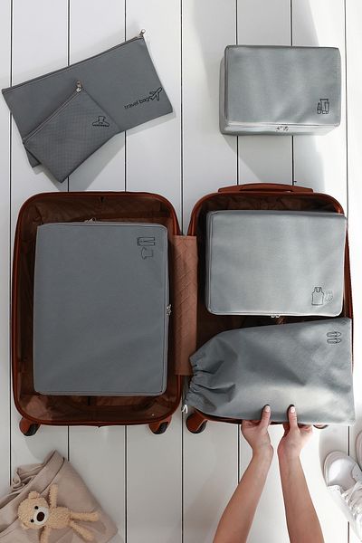 REKHOME 6-Piece Gray Suitcase Organizer Suitcase Organizer Set Travel Case