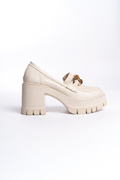 bescobel Pantofi Leofer cu toc înalt Konsa bej de damă