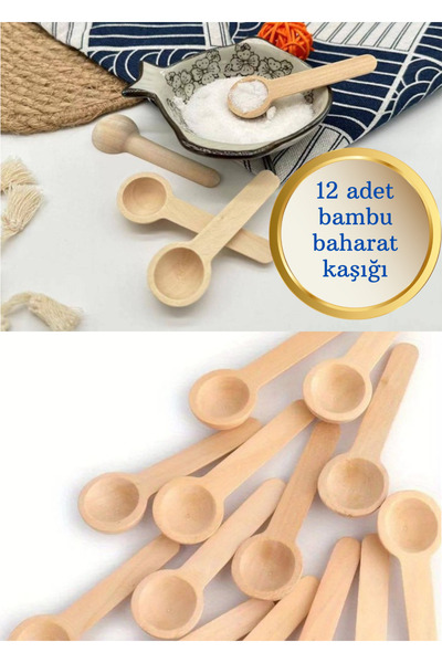 BRE HOME 12 adet ithal bambu mini baharat kaşığı