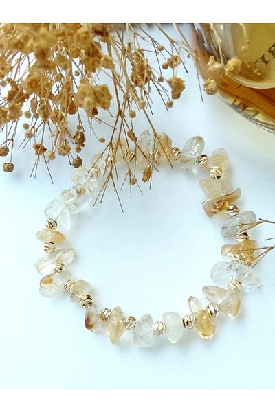 By Song Aksesuar Yellow Citrine Natural Stone Bracelet