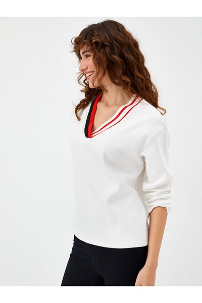 Faik Sönmez Striped Knitwear Collar Honeycomb Knitted Sweatshirt 68562