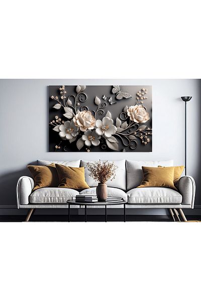 KOLDEMİR Pictură murală decorativă pe pânză cu flori negre de lux cu aspect în relief