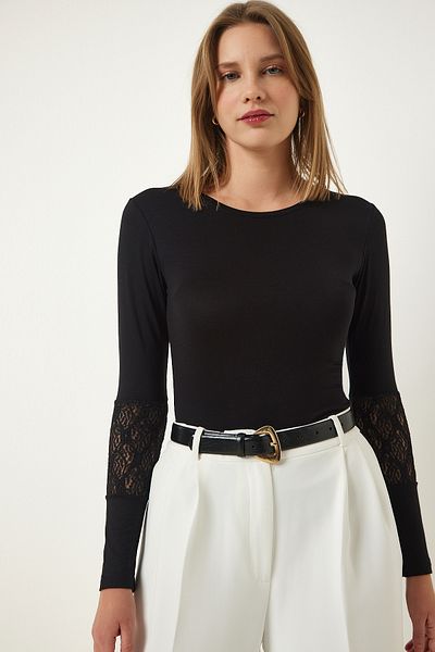 Happiness İstanbul Women's Black Lace Saran Knitted Blouse EN00605