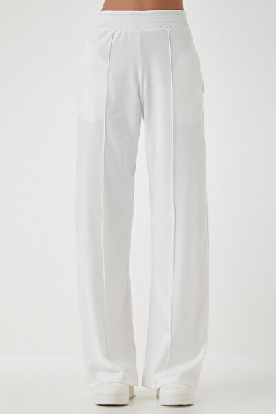 Happiness İstanbul Kadın Beyaz Yüksek Bel Esnek Eşofman Pantolon  BF00030