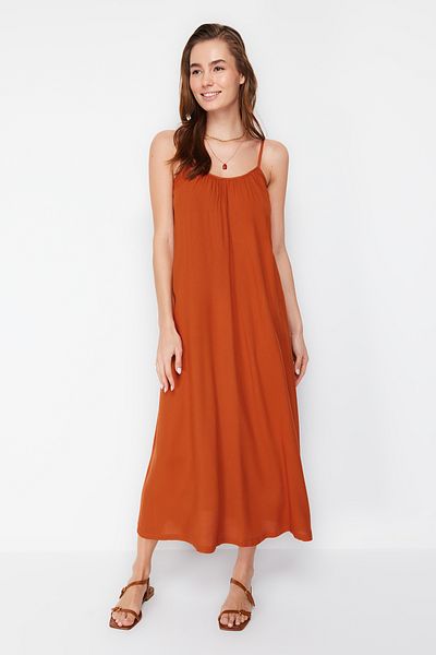 Trendyol Collection Καφέ Shift/Stright Cut Viscose Strap Maxi Woven φόρεμα TWOSS22EL00068