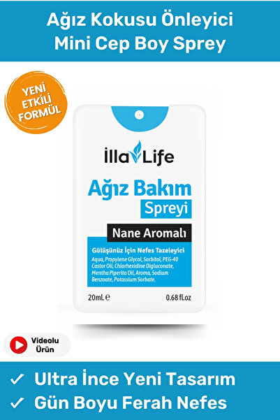 İlla Life Cep Boyu Ultra İnce Ağız Kokusu Önleyici Sprey Nane Aromalı Kolay Taşınabilir Mini Cep Spreyi 20 Ml
