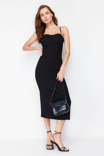 Trendyol Collection Black Maxi Dress with Pencil Skirt - Body Lines Revealing Strap Woven, TWOSS24EL00507