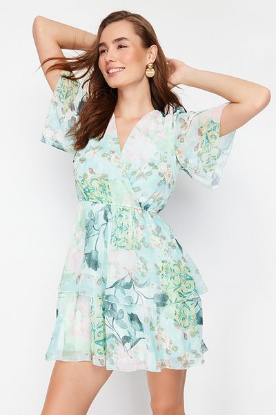 Trendyol Collection Μέντα φούστα Flounce σιφόν με επένδυση Μίνι υφασμένο φόρεμα TWOSS24EL00543