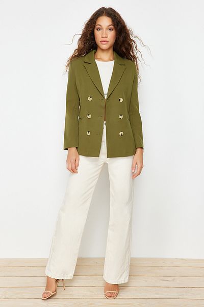 Trendyol Collection Khaki normál bélésű duplasoros záródású szőtt blézer dzseki TWOSS21CE0029