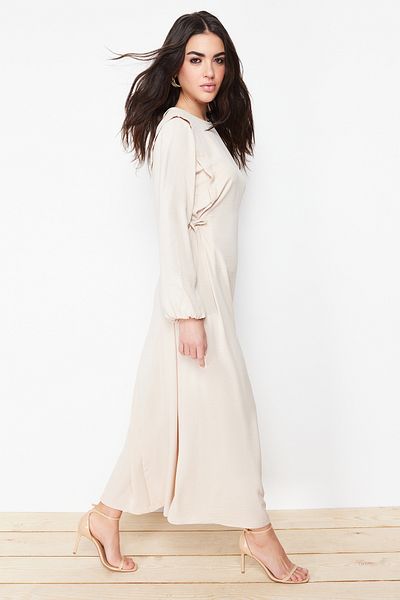 Trendyol Modest Aerobin-Kleid mit Seilbindung und elastischen Ärmeln – Steingürtel TCTSS22EB00104