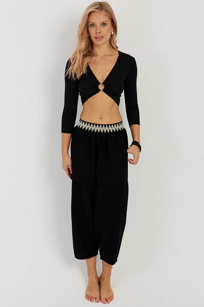 Cool & Sexy Schwarze Shalwar-Hose mit Tasche für Damen ÖM1203