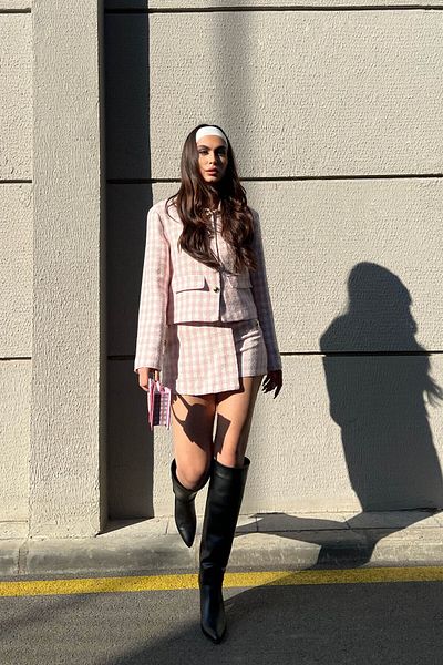 Seda Yalçın Atelier Pink Button Detailed Tweed Shorts Skirt