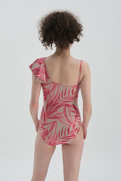 Dagi Fuchsiagrauer One-Shoulder-Volant-Badeanzug